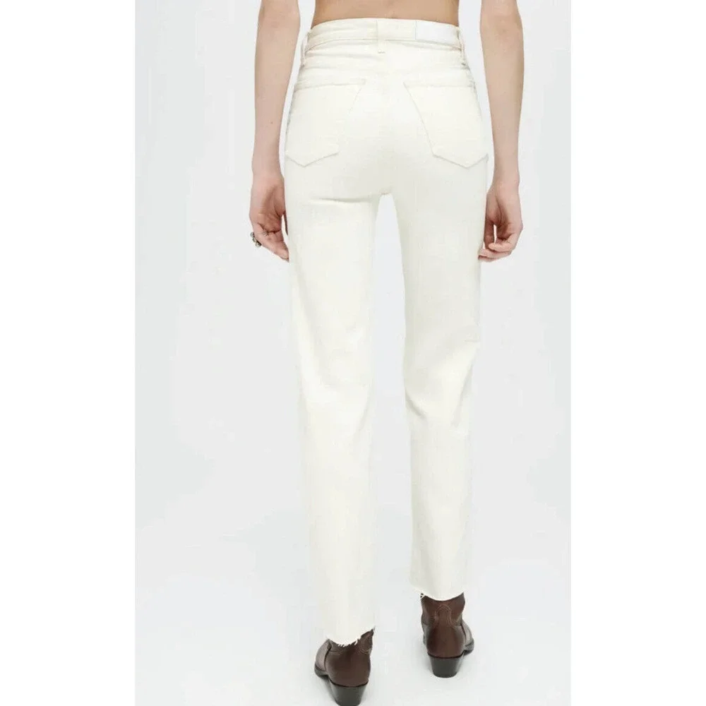 RE/DONE High Rise Stove Pipe Jeans Size 31 Vintage White Comfort Stretch Raw Hem